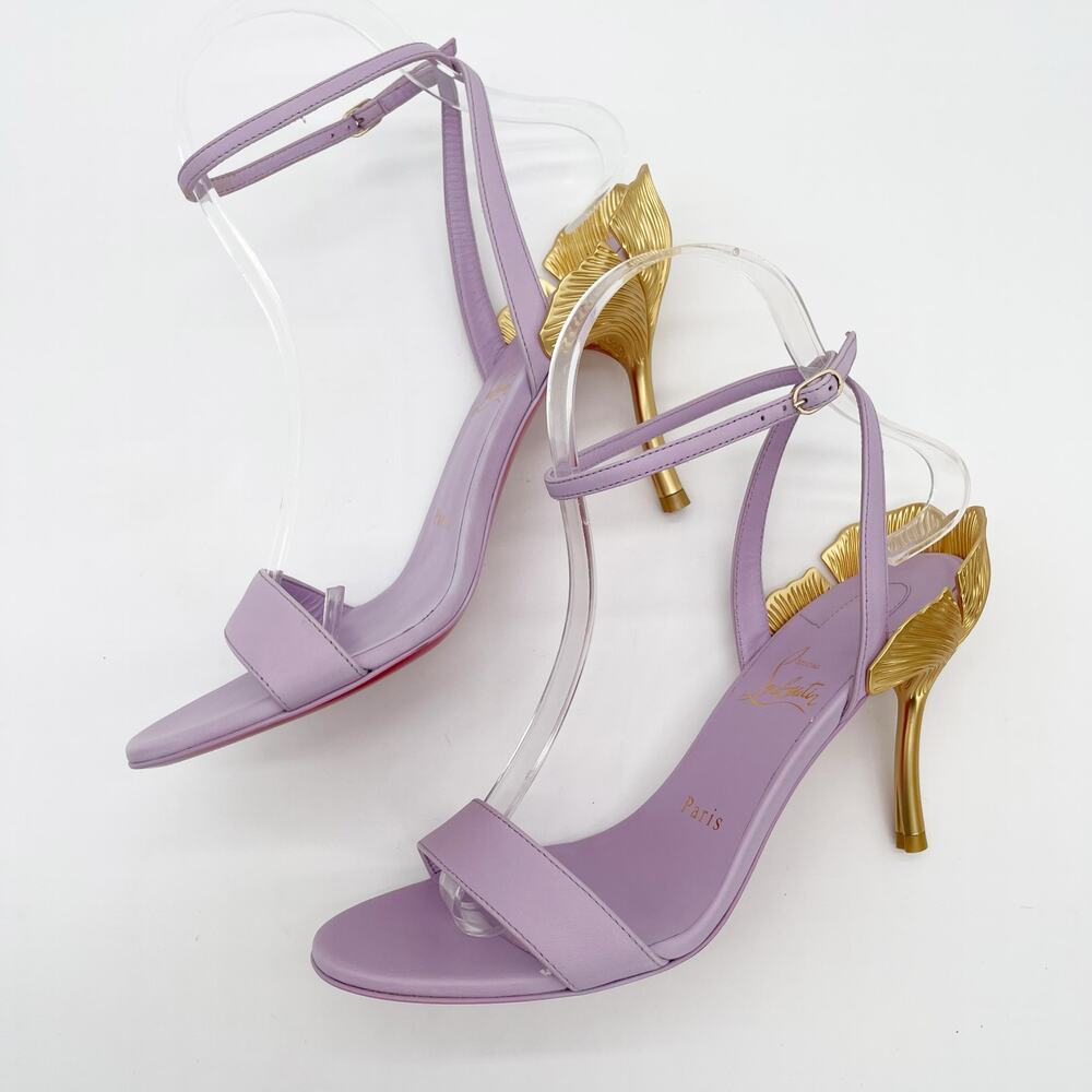 Christian Louboutin Ginko Girl 85 Lavender Ankle Strap Sandal Gold Heels EU 37 - Picture 7 of 16
